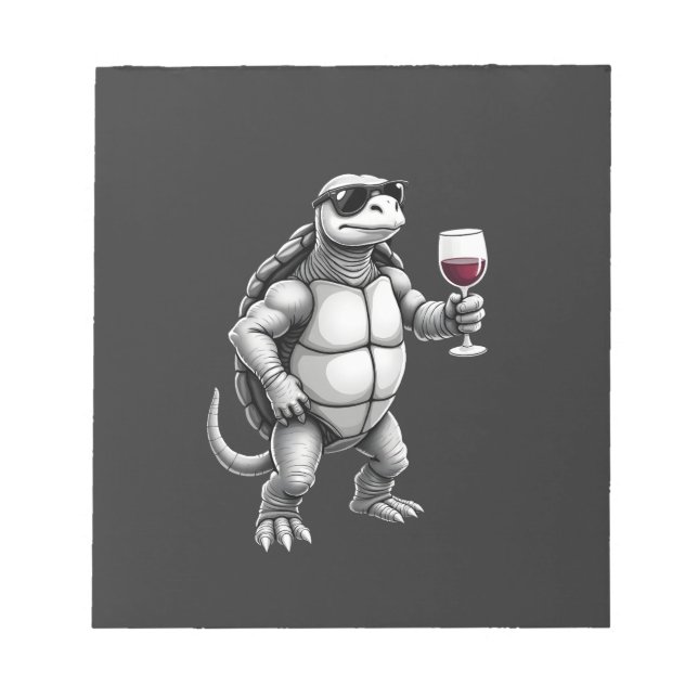 cool turtle drinking red wine art print_1 (3) notepad (Front)