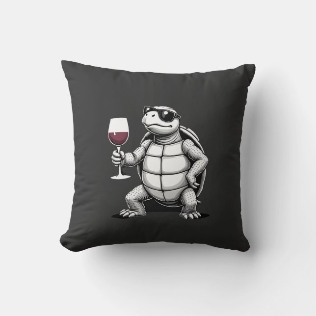 cool turtle drinking red wine art print_1 (4) cushion (Front)
