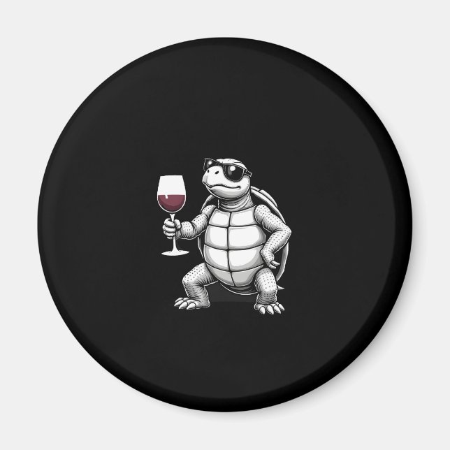 cool turtle drinking red wine art print_1 (4) magnet (Front)