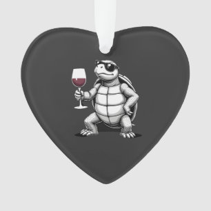 cool turtle drinking red wine art print_1 (4) ornament