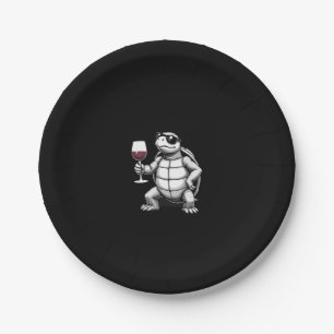 cool turtle drinking red wine art print_1 (4) paper plate