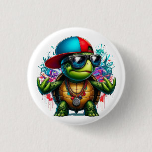 cool turtle hip hop  3 cm round badge
