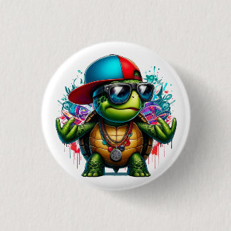 cool turtle hip hop  3 cm round badge