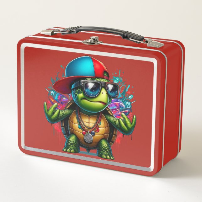 cool turtle hip hop  metal lunch box (Front)