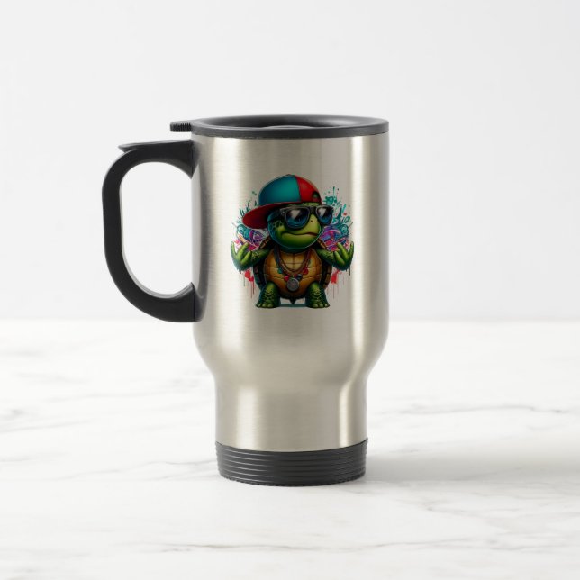 cool turtle hip hop  travel mug (Left)