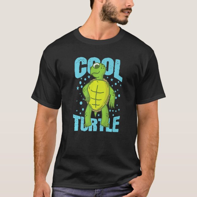 Cool Turtle Reptile Water Back Shell T-Shirt (Front)