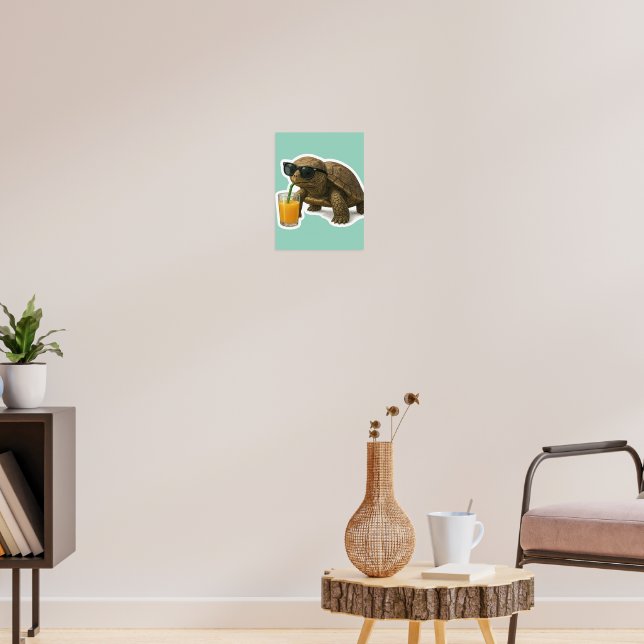 Cool Turtle Sipping Juice Sticker Poster (Living Room 3)