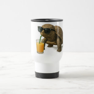 Cool Turtle Sipping Juice Sticker Travel Mug
