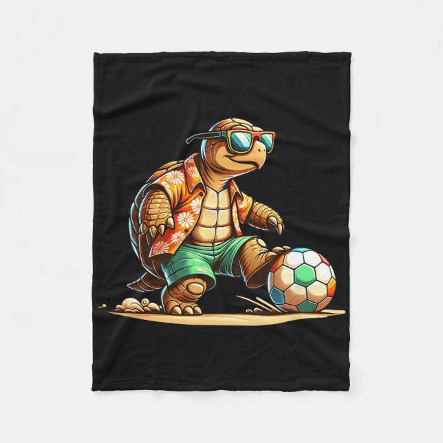 Cool Turtle Soccer Player With Sungles  Fleece Blanket (Front)
