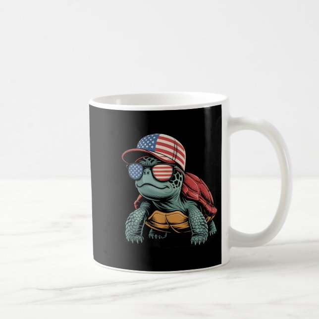 Cool Turtle USA Flag Sunglasses Independence 4th Coffee Mug (Right)