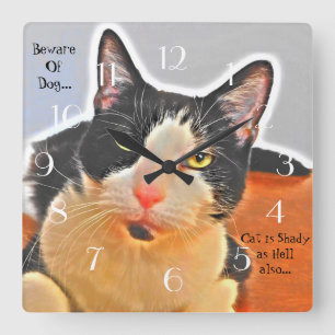 Cool Tuxedo Cat Square Wall Clock