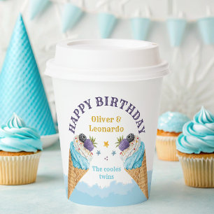Cool Twins Ice Cream Boys Birthday Paper Plate Cups