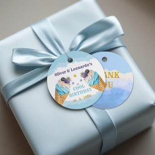 Cool Twins Ice Cream Boys Birthday Paper Plate Favour Tags