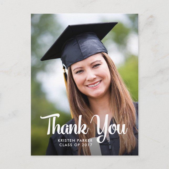 Cool Typography Graduation Thank You with Photo Postcard (Front)