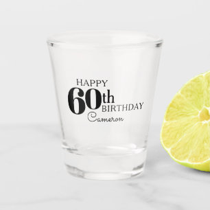Cool Typography Happy 60th Birthday with Name Shot Glass
