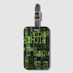 cool typography lime green name on black luggage tag