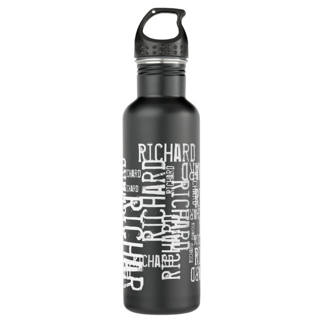 cool typography (pattern of names) black stainless 710 ml water bottle (Front)