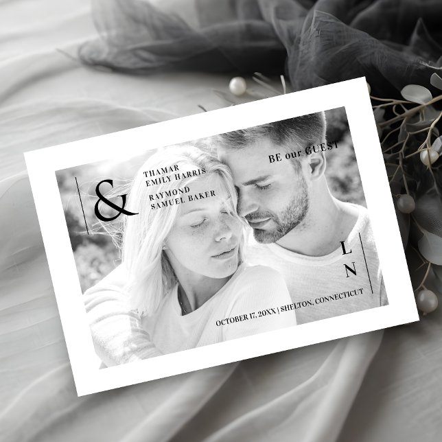 Cool Ultra Modern Trendy Black and White Photo  Save The Date (Cool Ultra Modern Trendy Black and White Photo Save the Date with Envelope and QR Code.)