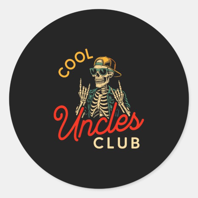 Cool Uncles Club Shirt Funny Skeleton Retro Uncle  Classic Round Sticker (Front)
