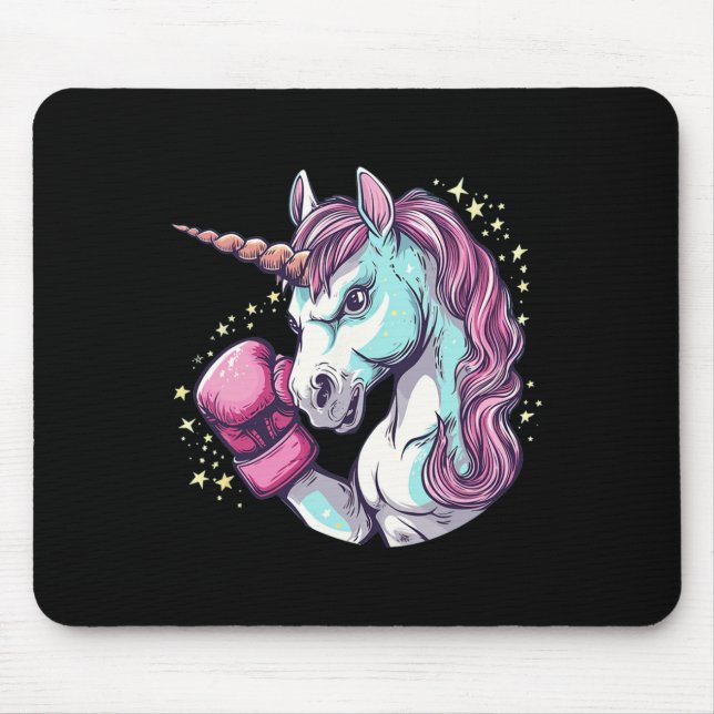 Cool Unicorn Face Costume With Funny Boxing Gloves Mouse Mat (Front)