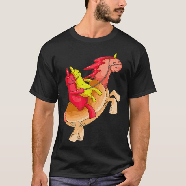 Cool Unicorn Hotdog  Funny Horned Horse Food T-Shirt (Front)