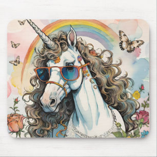 Cool Unicorn in Sunglasses with Rainbow Mouse Mat