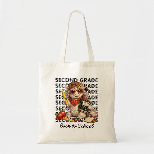 Cool Unicorn Second Grade Back to School Graphic Tote Bag (Front)