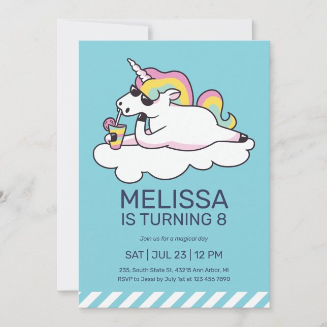 Cool Unicorn Summer Sunglasses Girl Birthday Invitation (Front)