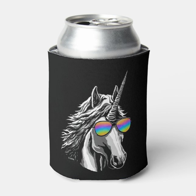 Cool unicorn with rainbow sunglass can cooler (Can Front)