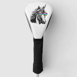 Cool unicorn with rainbow sunglasses golf head cover