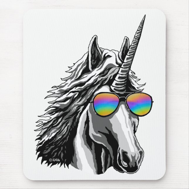 Cool unicorn with rainbow sunglasses mouse mat (Front)