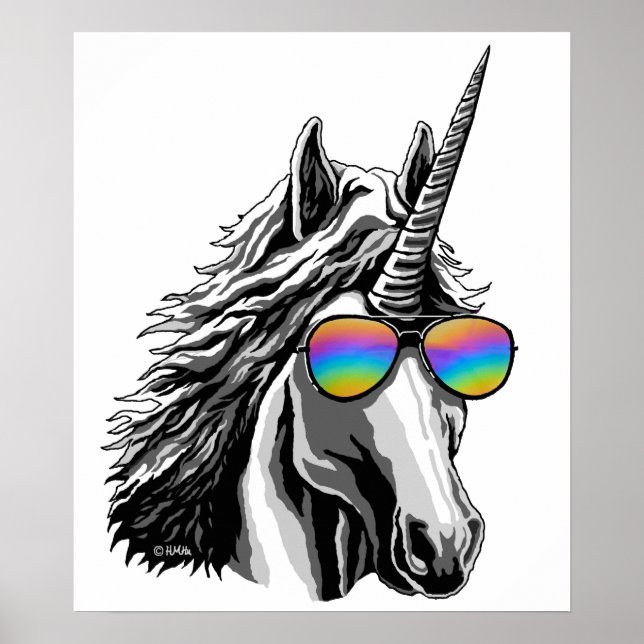 Cool unicorn with rainbow sunglasses poster (Front)