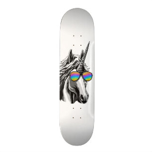 Cool unicorn with rainbow sunglasses skateboard