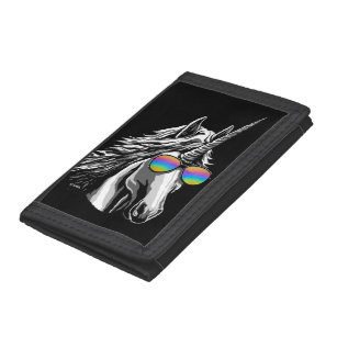 Cool unicorn with rainbow sunglasses trifold wallet