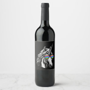Cool unicorn with rainbow sunglasses wine label