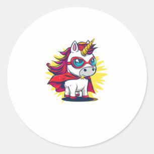 Cool Unicorn with Superhero Cape Costume Long Slee Classic Round Sticker