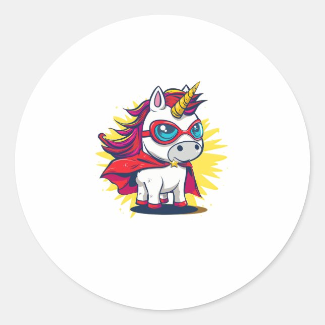 Cool Unicorn with Superhero Cape Costume Long Slee Classic Round Sticker (Front)