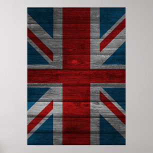 Cool union jack flag gadrk grunge wood effects poster