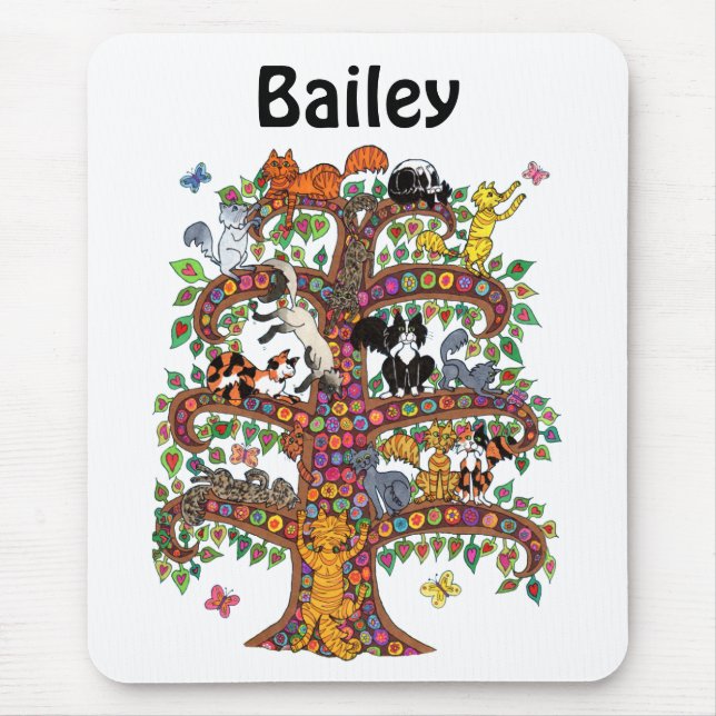 Cool Unique Colourful Tree Cat Flower Monogram Nam Mouse Mat (Front)