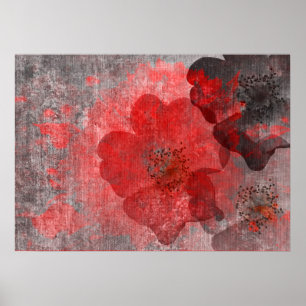 Cool, unique red grey asian style flower art poster