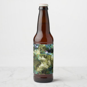 Cool, unique, trendy digital art of flower pattern beer bottle label