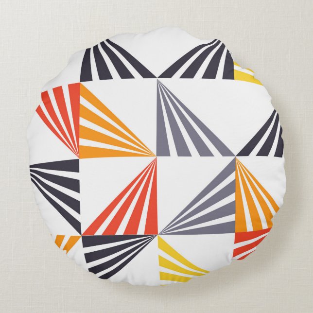 Cool, unique, trendy, urban, colourful triangles round cushion (Back)