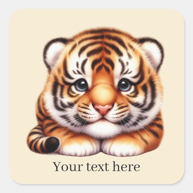 Cool unisex baby tiger add message  square sticker (Front)