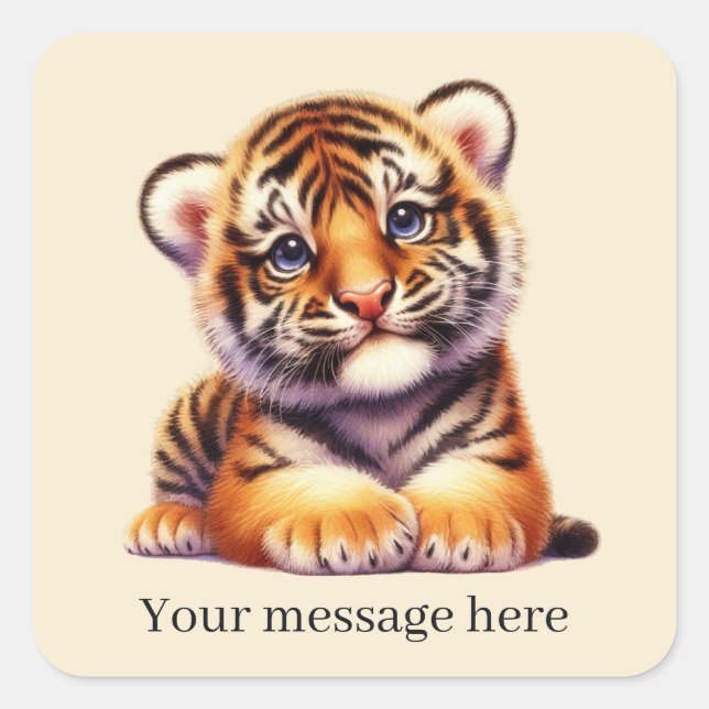 Cool unisex baby tiger add message  square sticker (Front)