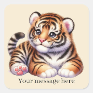 Cool unisex baby tiger add message  square sticker