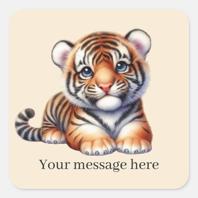 Cool unisex baby tiger add message square sticker (Front)