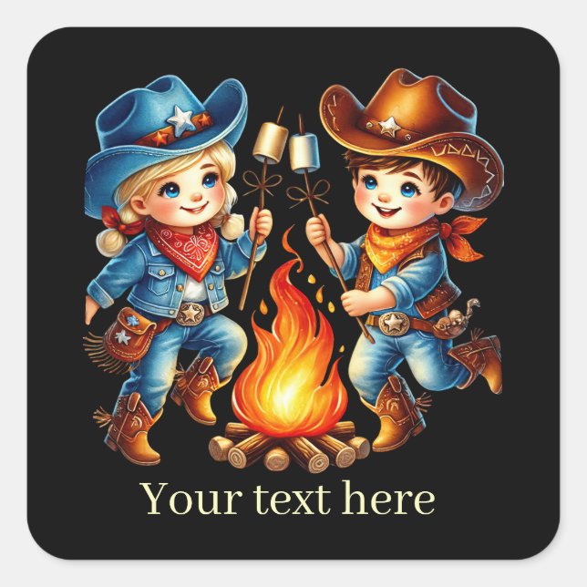 Cool unisex Cowgirl Cowboy add text Square Sticker (Front)