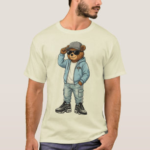 Cool Urban Bear Mascot - Sky Blue Streetwear Art T-Shirt