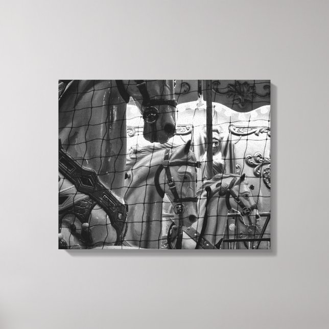 Cool, urban, modern photo of horses of carousel canvas print (Front)