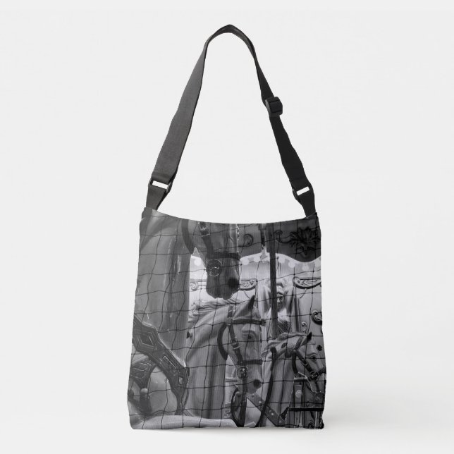 Cool, urban, modern photo of horses of carousel crossbody bag (Front)